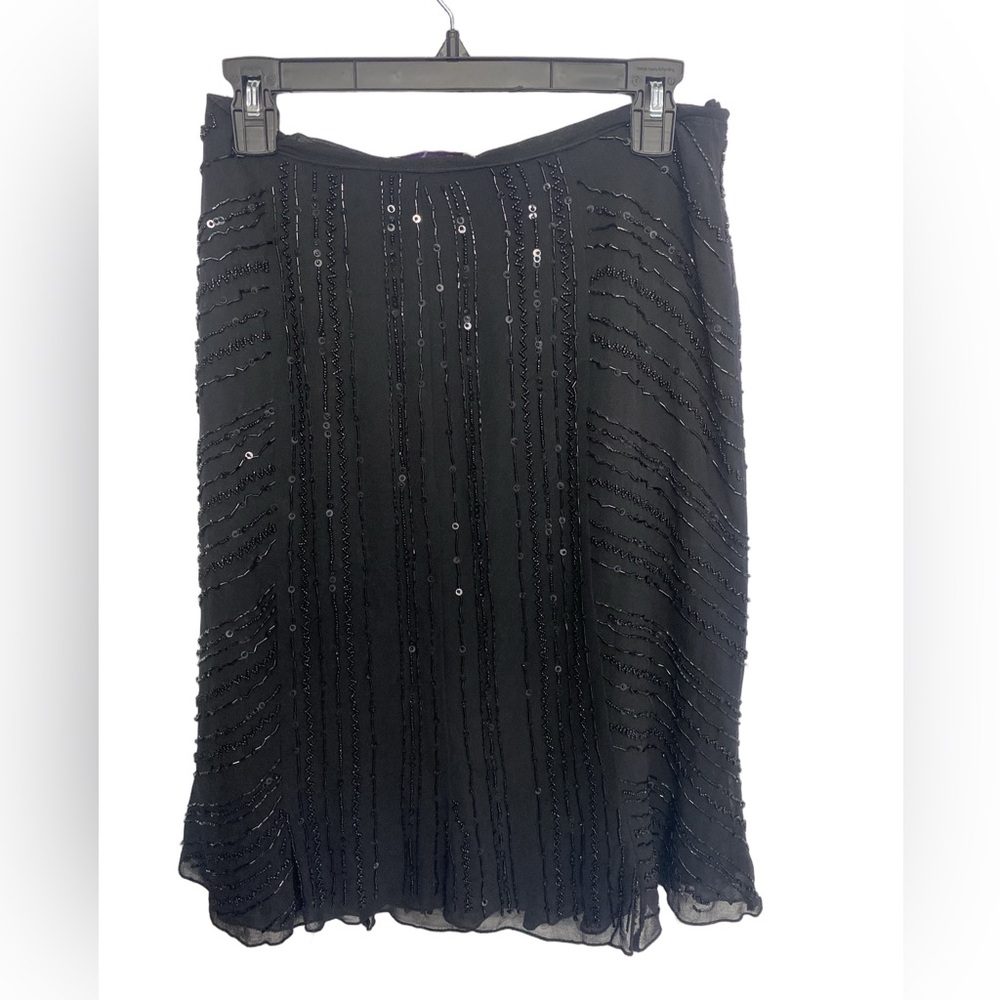 Zelda 100% Silk Beaded Sequin Midi Skirt Black Size 4 - Picture 2 of 3